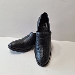 Born Black Leather Bikercore Studded Slip On Block Heel Ankle Booties Size 10